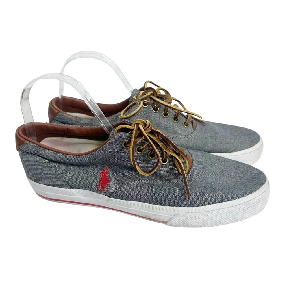 POLO RALPH LAUREN Vaughn Lace up Grey Logo Canvas Sneaker Men;s Size 9